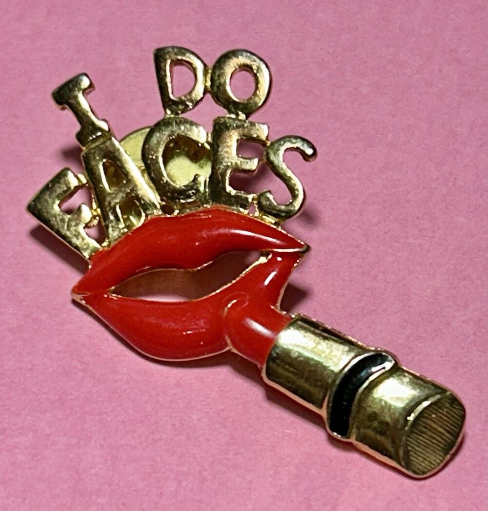 I Do Faces Makeup Artist Cosmetologist Gold Tone& Red Lapel Pin